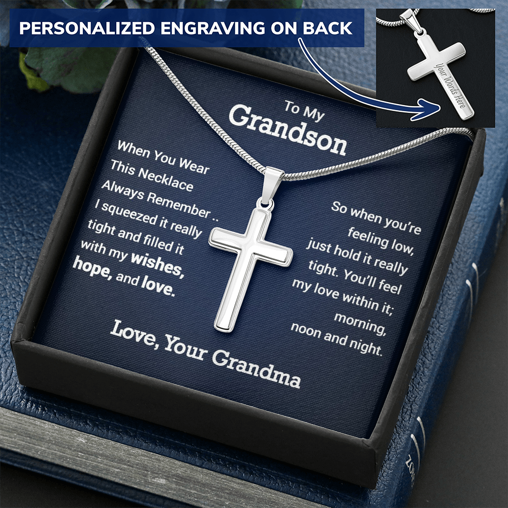 Personalized To My Grandson Personalized Cross Necklace | Whenever You Are Feeling Low | Gift From Grandma | Grandson Birthday, Graduation