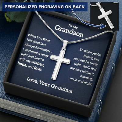 Personalized To My Grandson Personalized Cross Necklace | Whenever You Are Feeling Low | Gift From Grandma | Grandson Birthday, Graduation