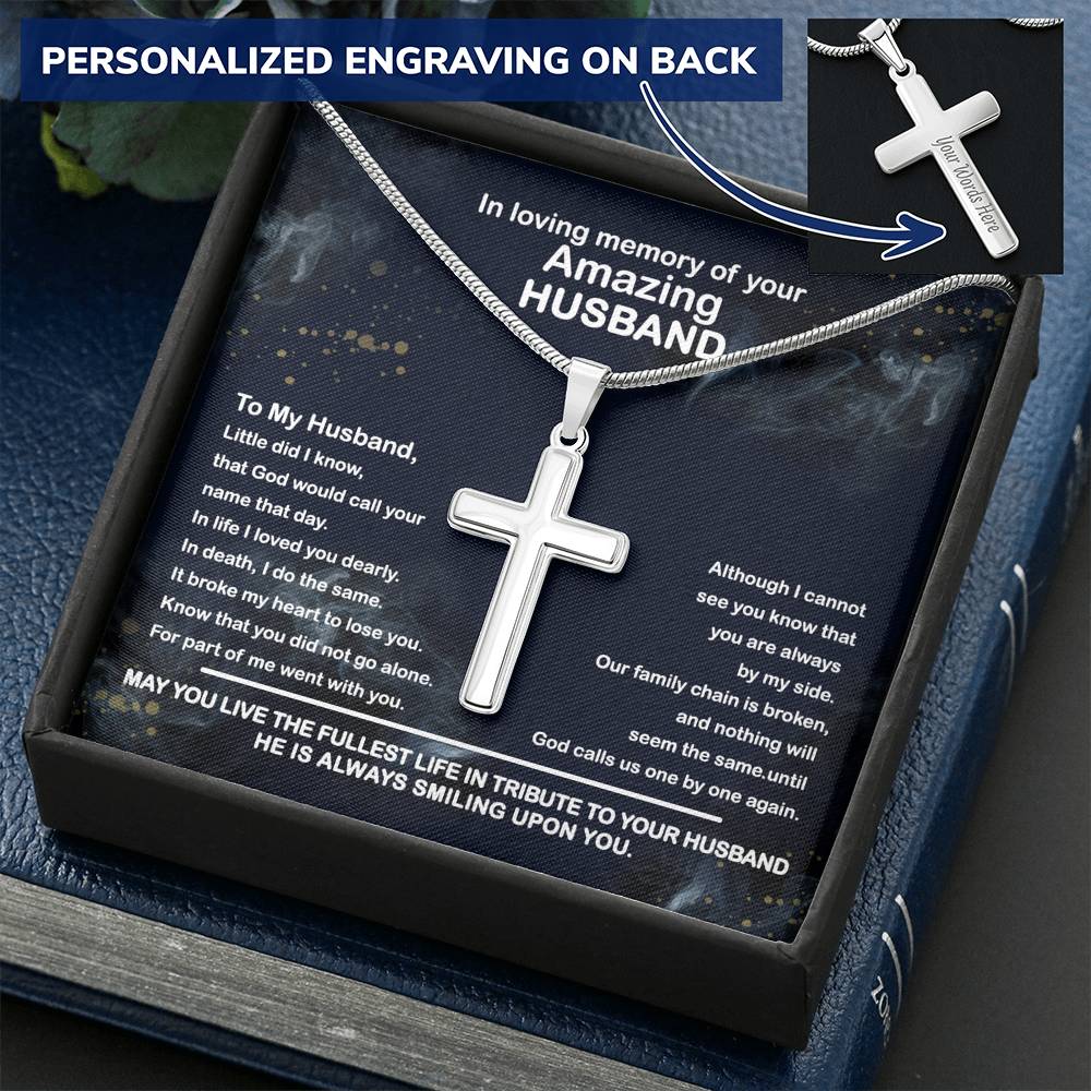 Loss of Husband, Husband Memorial Personalized Cross Necklace | Loss of Husband Sympathy Gift