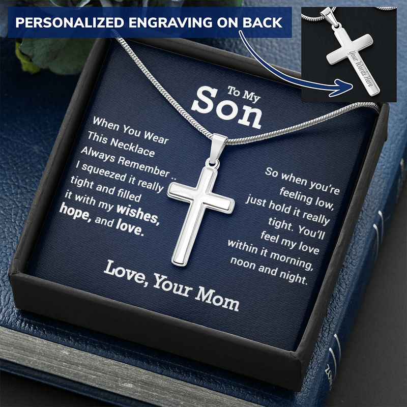 Personalized To My Son Personalized Cross Necklace | Whenever You Are Feeling Low | Gift From Mom | Son Birthday, Graduation Gift