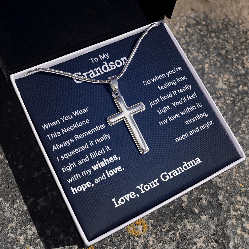 Personalized To My Grandson Personalized Cross Necklace| Whenever you Are Feeling Low| Gift  From Grandma| Grandson Birthday, Graduation Gift