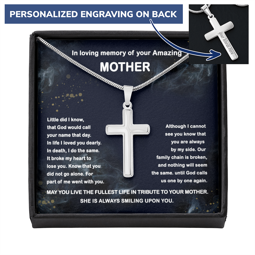 Personalized In Loving Memory Of Your Amazing Mother Cross Necklace Chain Link | Mom Memorial Necklace | Loss of Mother Gift | Mother Loss Sympathy Gift