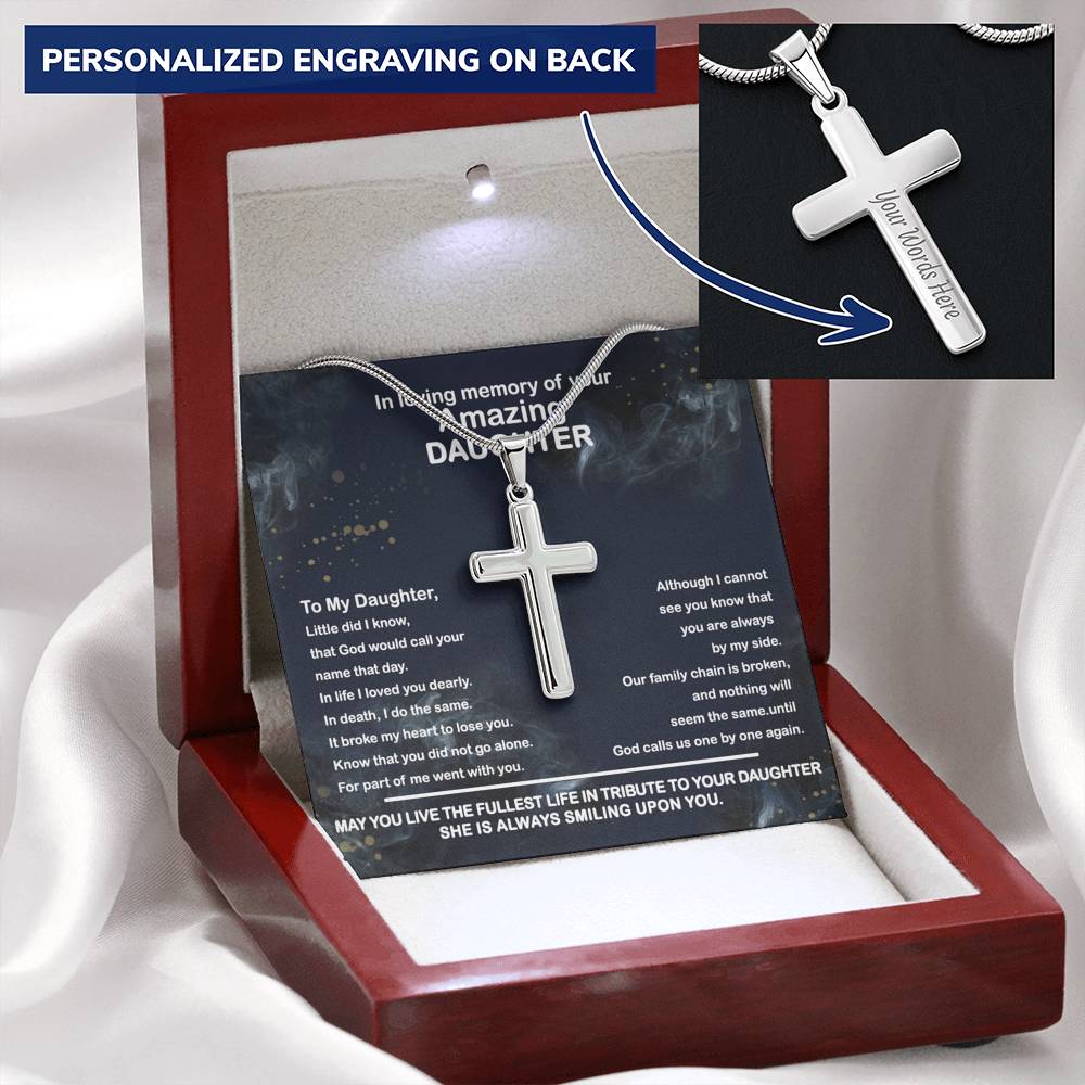 Loss of Daughter, Daughter Memorial Personalized Cross Necklace | Loss of Daughter Sympathy Gift