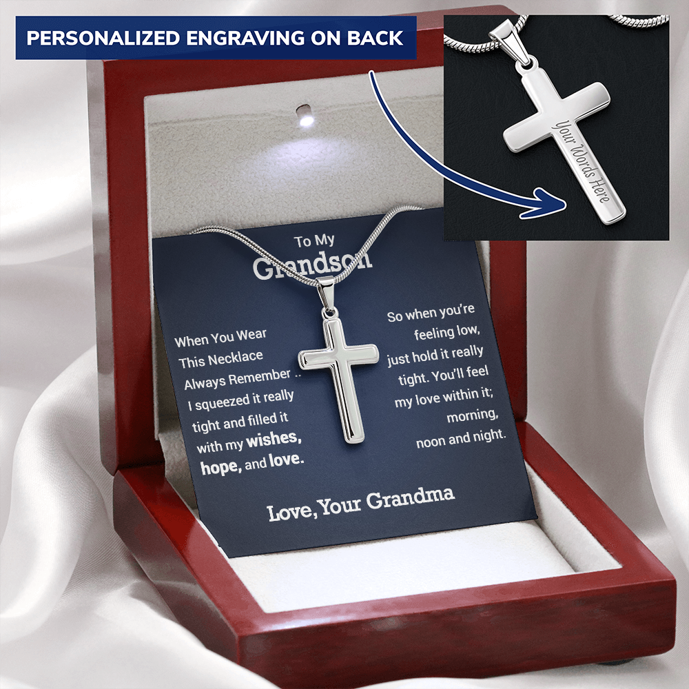 Personalized To My Grandson Personalized Cross Necklace| Whenever you Are Feeling Low| Gift  From Grandma| Grandson Birthday, Graduation Gift