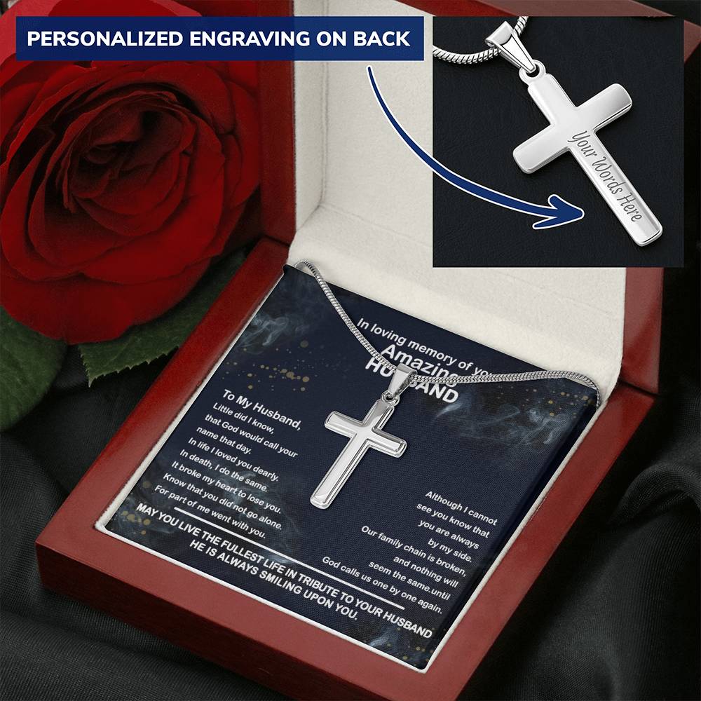 Loss of Husband, Husband Memorial Personalized Cross Necklace | Loss of Husband Sympathy Gift