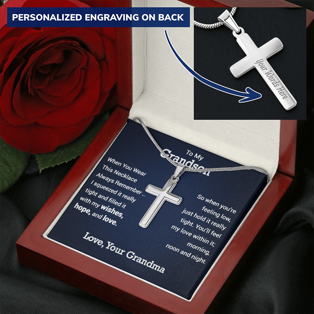 Personalized To My Grandson Personalized Cross Necklace| Whenever you Are Feeling Low| Gift  From Grandma| Grandson Birthday, Graduation Gift
