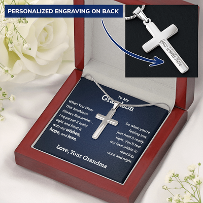 Personalized To My Grandson Personalized Cross Necklace | Whenever You Are Feeling Low | Gift From Grandma | Grandson Birthday, Graduation