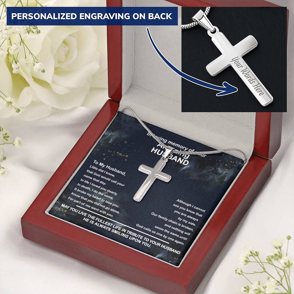 Loss of Husband, Husband Memorial Personalized Cross Necklace | Loss of Husband Sympathy Gift