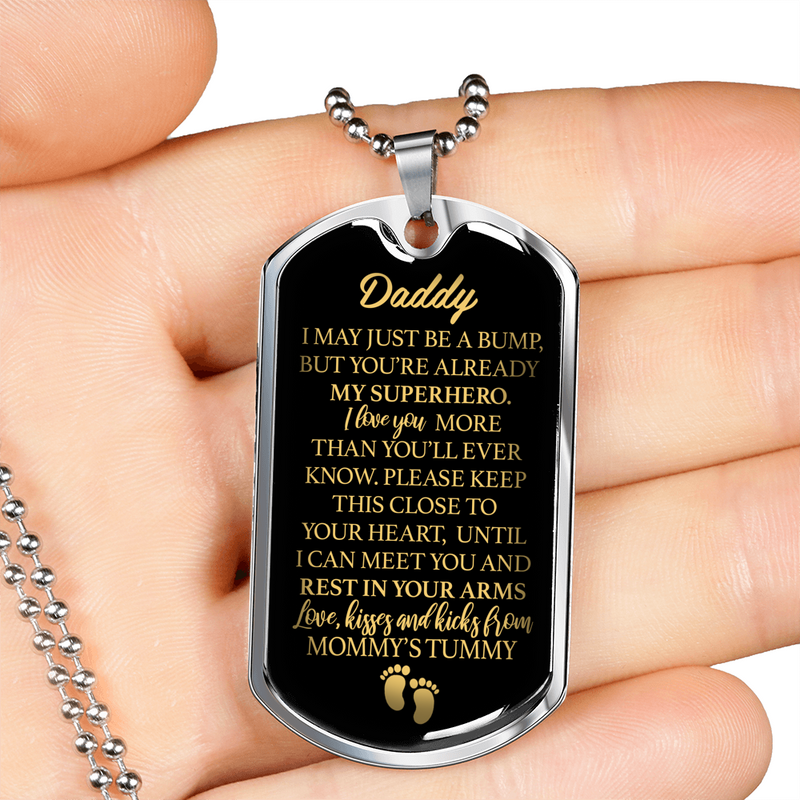 "Daddy to Be" You'Re My Superhero Luxury Military Necklace w. Engraving
