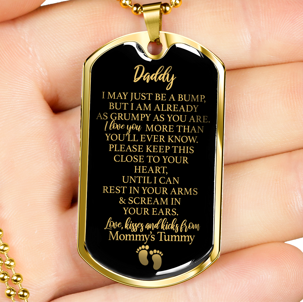 Funny "Daddy To Be" from Grumpy Baby Bump w. ENGRAVING Military Necklace