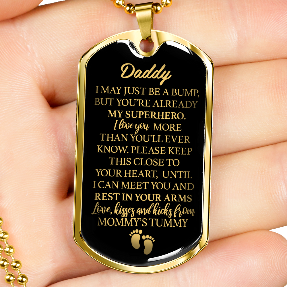 "Daddy to Be" You'Re My Superhero Luxury Military Necklace w. Engraving