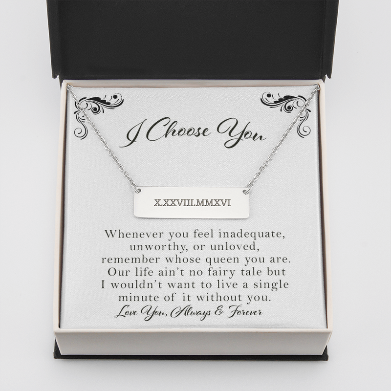 Wedding Date Roman Numeral Necklace, Anniversary Gift From Husband, Small Bar Necklace, Roman Numeral Date Necklace, Custom Necklace, Gift For Her, Engagement Gift