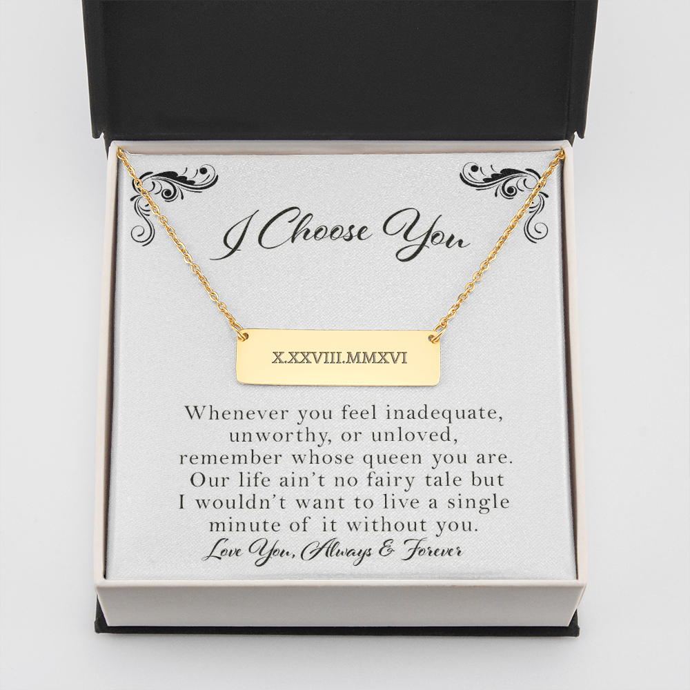 Wedding Date Roman Numeral Necklace, Anniversary Gift From Husband, Small Bar Necklace, Roman Numeral Date Necklace, Custom Necklace, Gift For Her, Engagement Gift