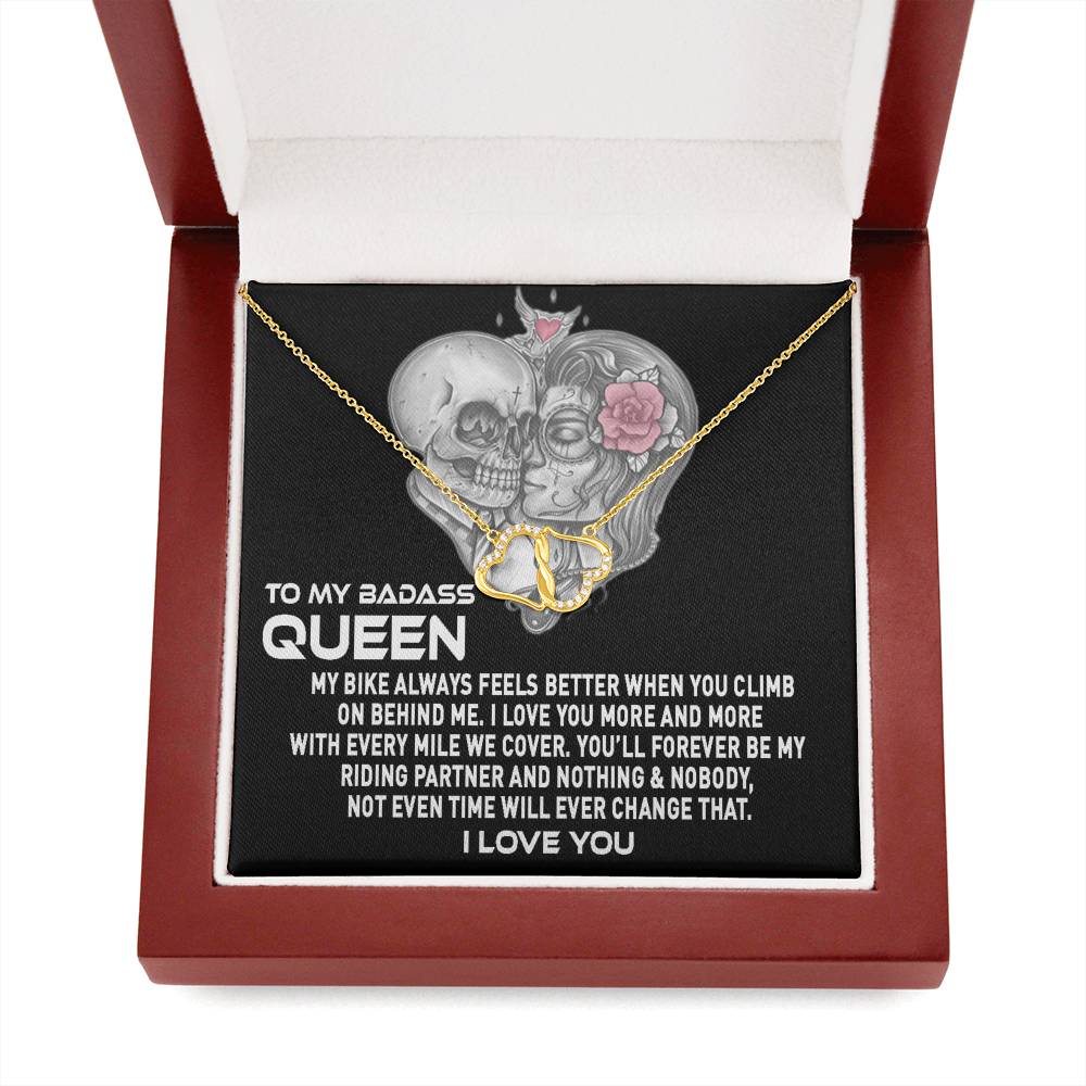 To My Badass Queen, You'll Forever Be My Riding Partner, Luxury Solid 10K Gold Heart Necklace | Anniversary Gift idea
