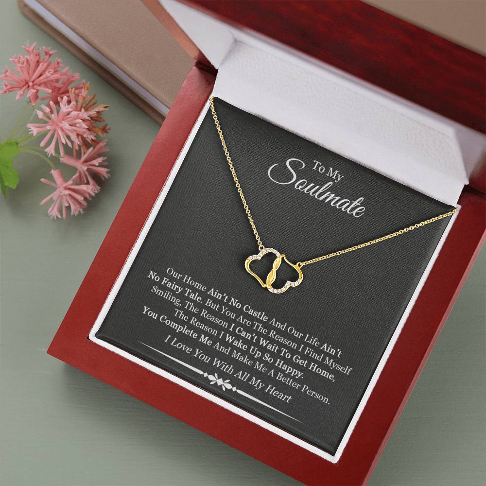 To My Soulmate, You Complete Me, Luxury Solid 10K Gold Heart Necklace | Anniversary Gift Idea