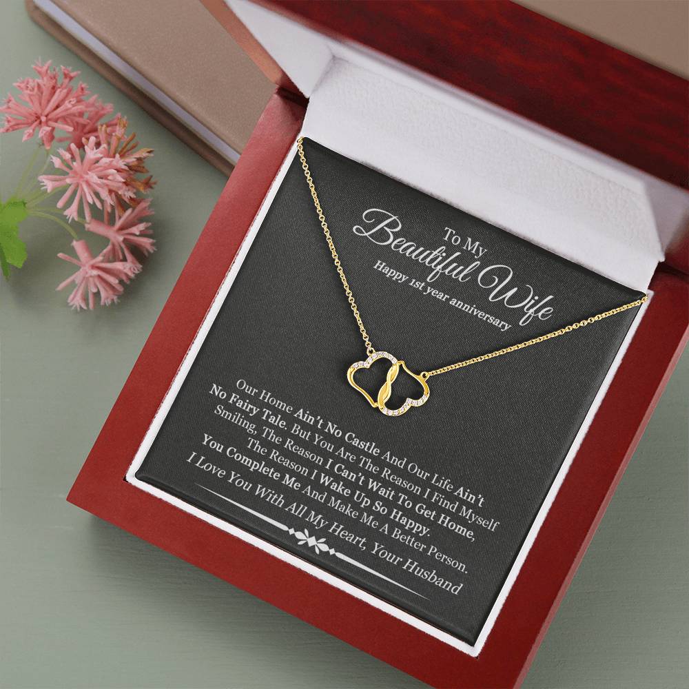 To my Beautiful Wife, Happy 1st Anniversary, Solid 10K Gold Infinity Love Necklace