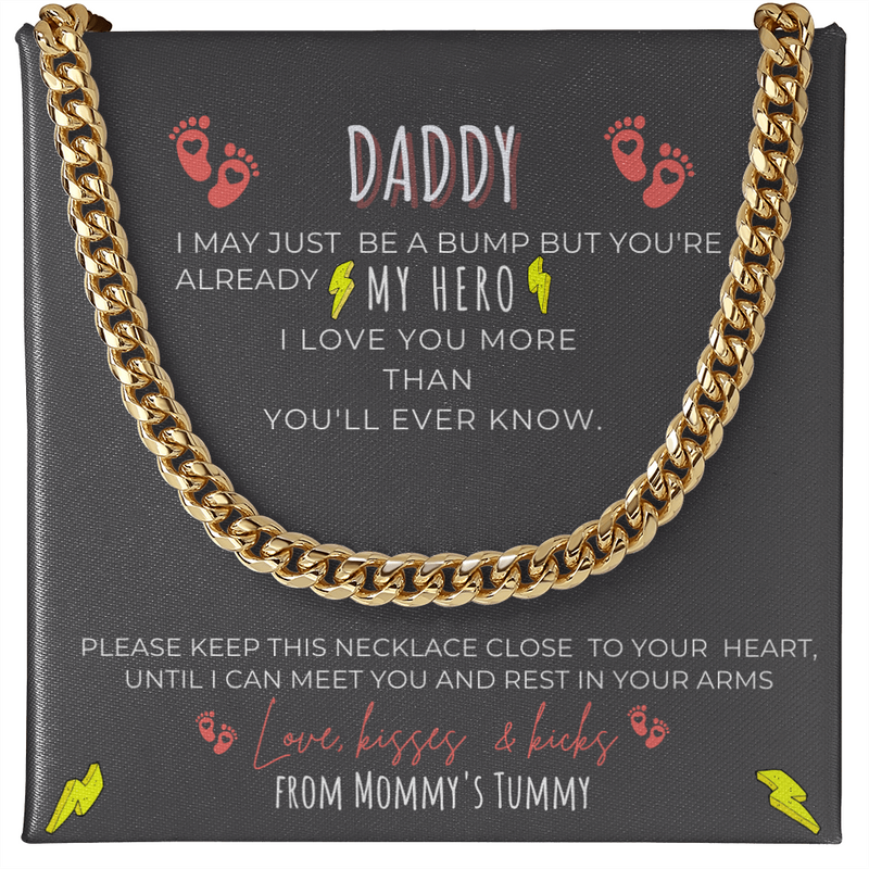 Daddy To Be You Are My Hero from Baby Bump Cuban Link Chain | Daddy To Be Necklace Gift | First Time Dad Gift | New Dad Gift | New Dad Jewelry Gift
