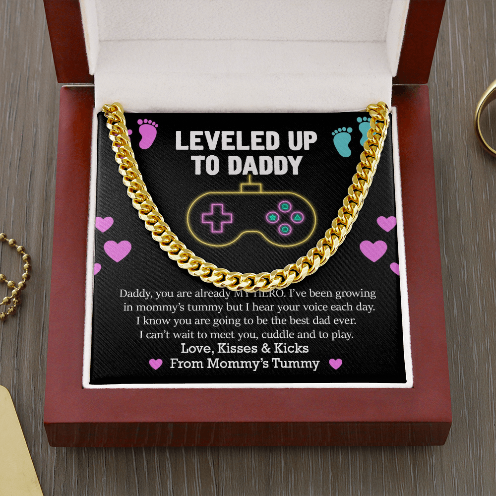 Leveled Up To Daddy You Are Already My Hero Cuban Chain Link Necklace | First Father's Day | Baby Bump Gift to Dad