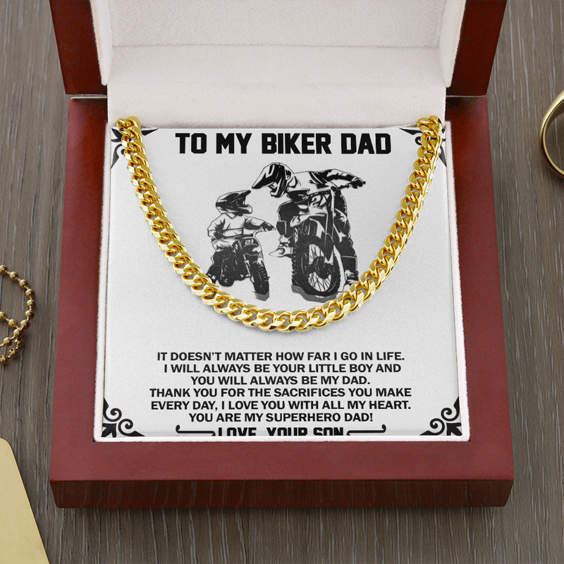 To My Biker Dad You Are My Super Hero Cuban Chain Link Necklace | Christmas, Birthday Gift from Your Son | Gift To Biker Dad from Son