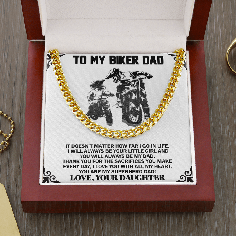 To My Biker Dad Cuban Link Chain Necklace | Gift for Biker Dad| Motorcycle Life | Gift From your Daughter