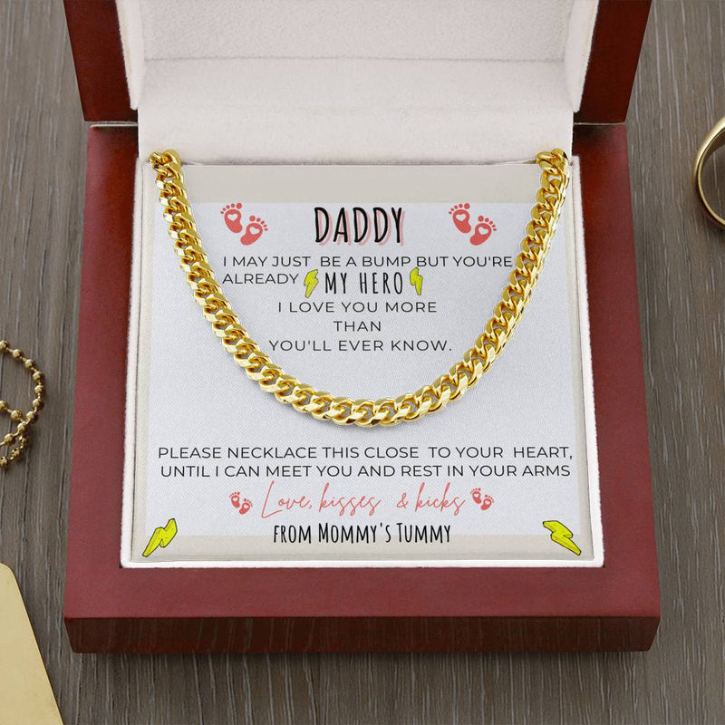 Daddy To Be You Are My Hero from Baby Bump Cuban Link Chain | Daddy To Be Necklace Gift | First Time Dad Gift | New Dad Gift | New Dad Jewelry Gift