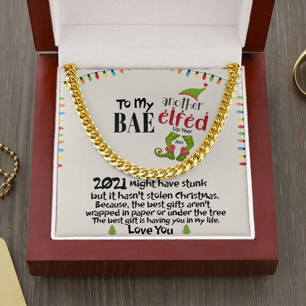 To My Bae Another Elfed Up Year Chain Necklace | Funny Christmas Gift For Boyfriend  | Christmas 2021 Gift For Him