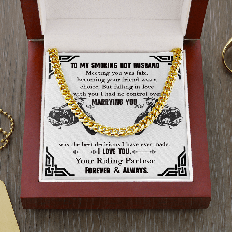 To My Smoking Hot Husband Cuban Link Chain Necklace | Gift for Biker Husband | Motorcycle Life | Gif for Riding Partner