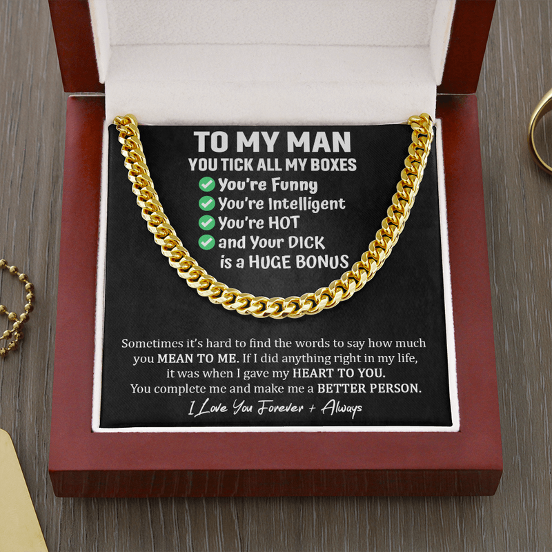 To My Man You Tick All My Boxes Cuban Chain Link | Birthday Gift For Husband | Anniversary Gift for Man | Husband Funny Gift