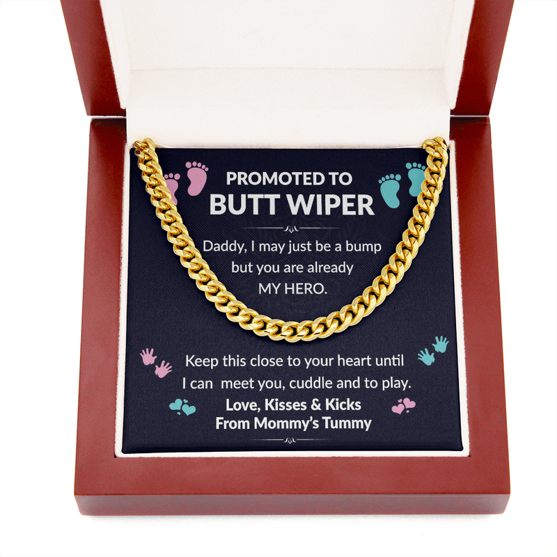 Promoted To Butt Wiper Cuban Chain Link Necklace |  First Father's Day |  Baby Bump Gift to Dad