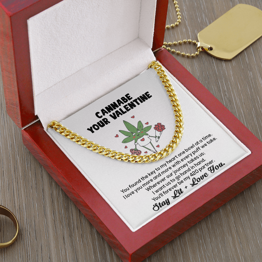 Cannabe Your Valentine 420 You Found The Key To My Heart Love Link Chain Necklace | Funny Humor Stoner Valentine | Valentine's Gift For Him
