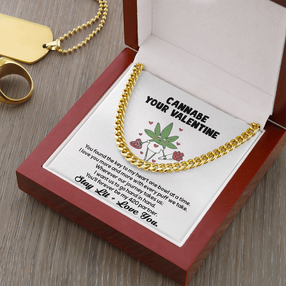 Cannabe Your Valentine 420 You Found The Key To My Heart Love Link Chain Necklace | Funny Humor Stoner Valentine | Valentine's Gift For Him