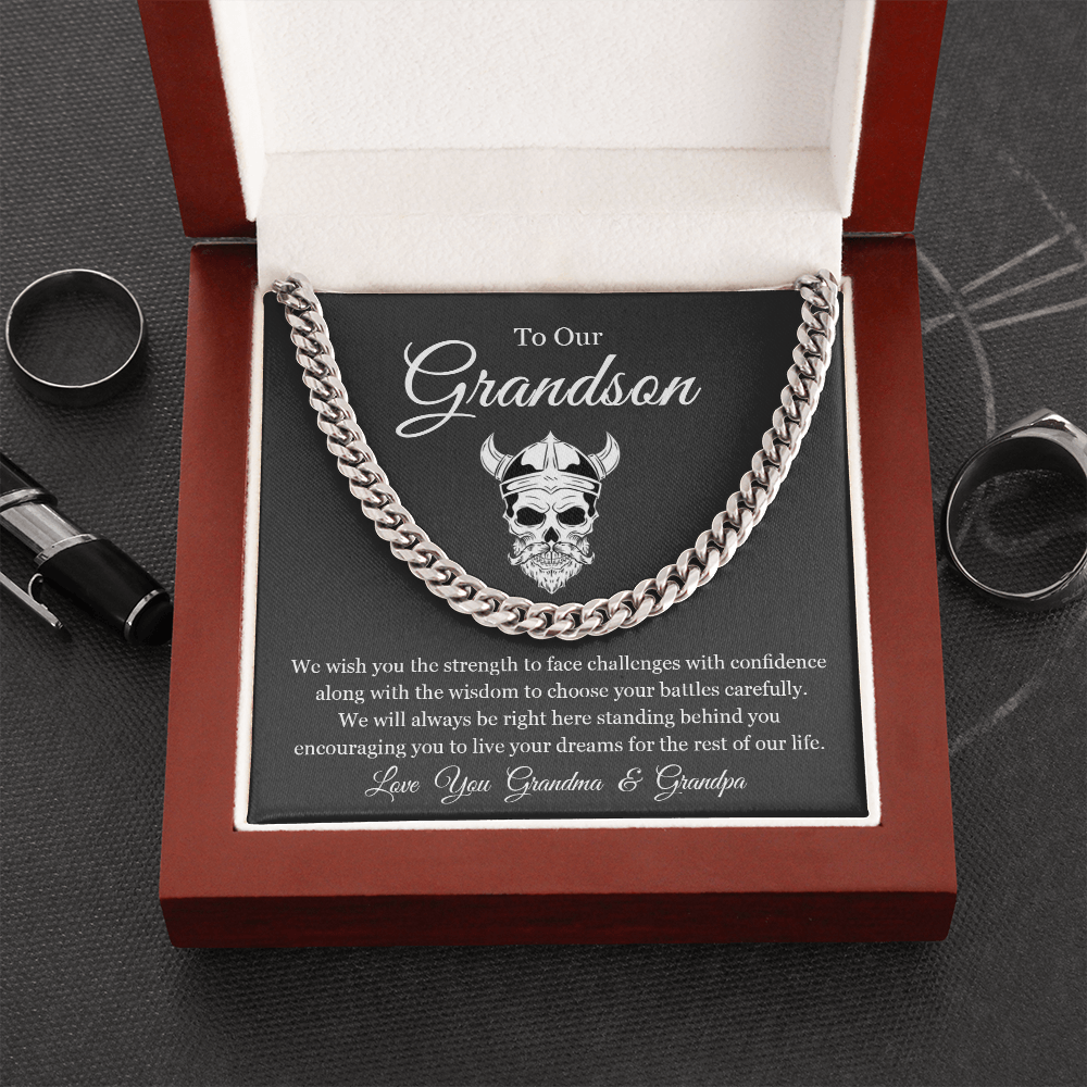 To Our Grandson We Will Always Be Right Here Link Chain Necklace |  Gift From Grandma & Grandpa |  Christmas, Birthday, & Graduation Gift for Grandson