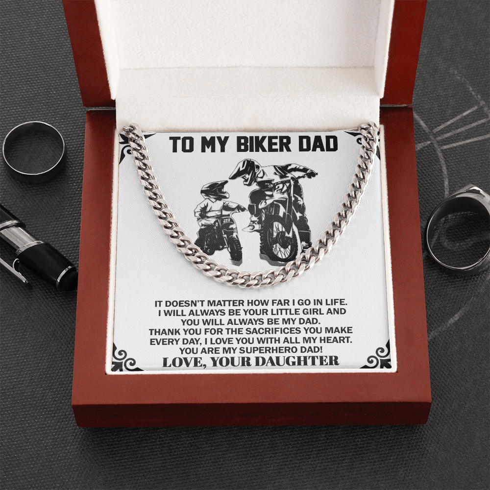 To My Biker Dad Cuban Link Chain Necklace | Gift for Biker Dad| Motorcycle Life | Gift From your Daughter