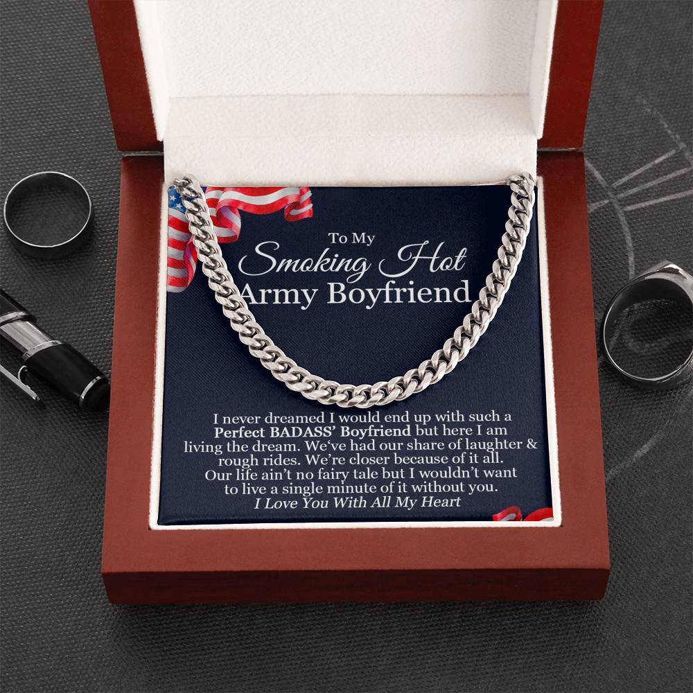To My Smoking Hot Army Boyfriend Cuban Link Chain Necklace | Gift for Boyfriend | Christmas Gift for Boyfriend | Anniversary & Birthday Gift
