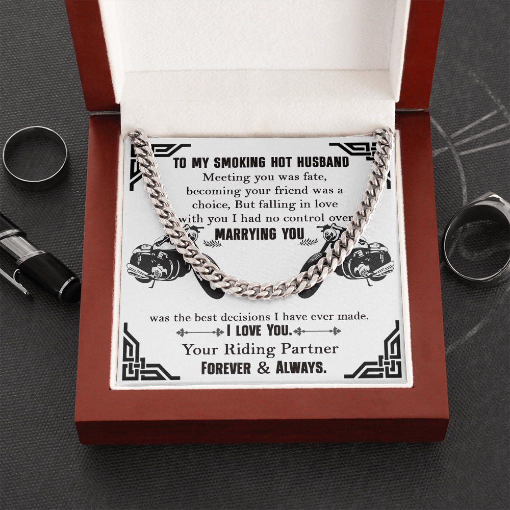 To My Smoking Hot Husband Cuban Link Chain Necklace | Gift for Biker Husband | Motorcycle Life | Gif for Riding Partner
