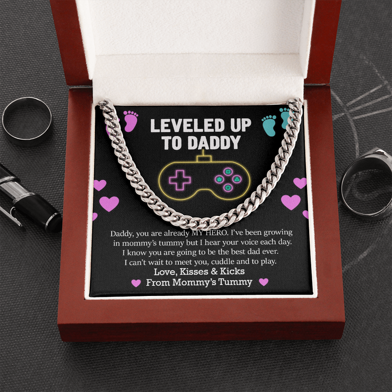Leveled Up To Daddy You Are Already My Hero Cuban Chain Link Necklace | First Father's Day | Baby Bump Gift to Dad
