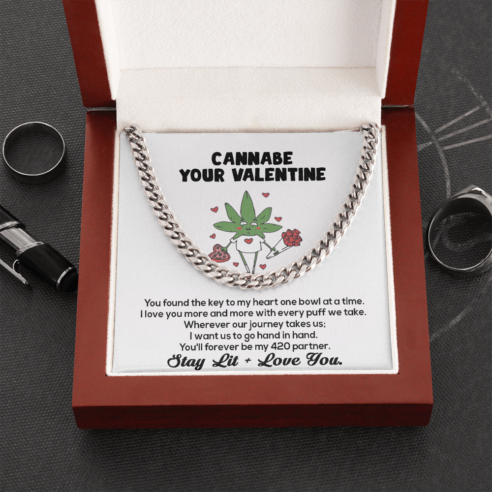Cannabe Your Valentine 420 You Found The Key To My Heart Love Link Chain Necklace | Funny Humor Stoner Valentine | Valentine's Gift For Him
