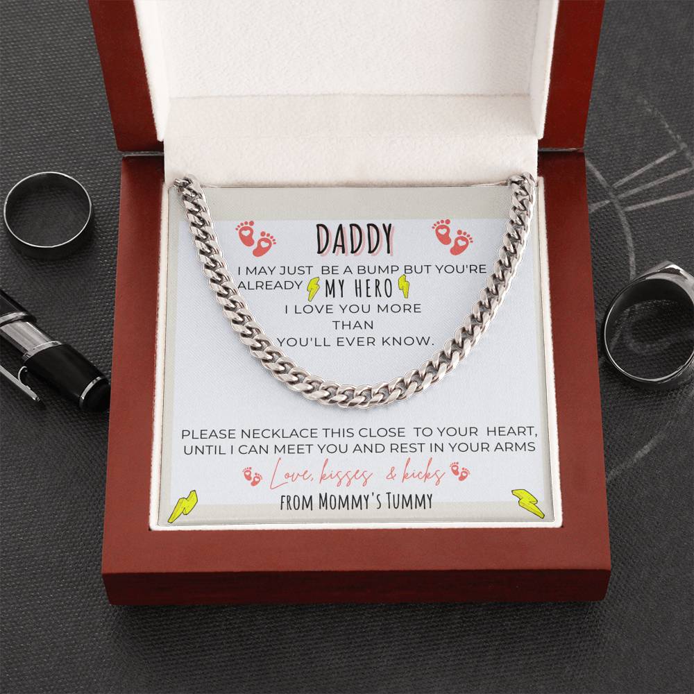 Daddy To Be You Are My Hero from Baby Bump Cuban Link Chain | Daddy To Be Necklace Gift | First Time Dad Gift | New Dad Gift | New Dad Jewelry Gift