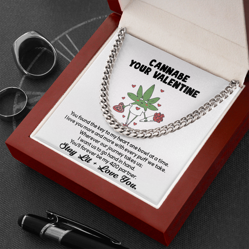 Cannabe Your Valentine 420 You Found The Key To My Heart Love Link Chain Necklace | Funny Humor Stoner Valentine | Valentine's Gift For Him