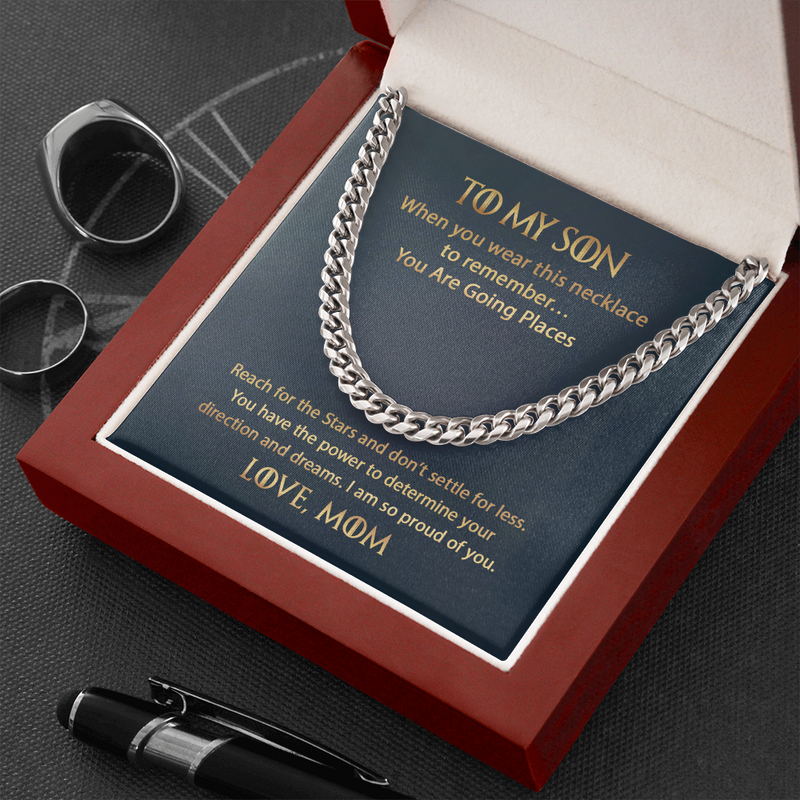 To my Son, Don't Settle For Less Cuban Chain Necklace | Gift for Son from Mom | Motivational Gift for my Son from Mom