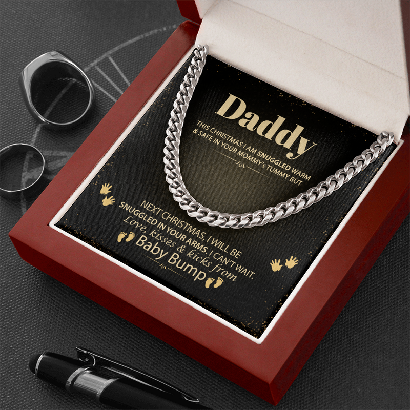 Daddy To Be Merry Christmas From Baby Bump Link Chain Necklace | Gift For First Time Dad | Daddy To be Gift from Baby Bump