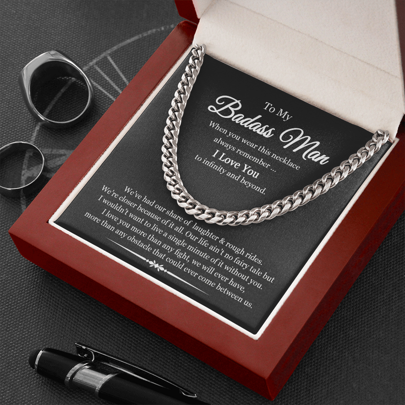 To My Badass Man We're Closer Because of It All Link Chain Necklace |  Romantic Gift for Husband |  Anniversary & Birthday Gift