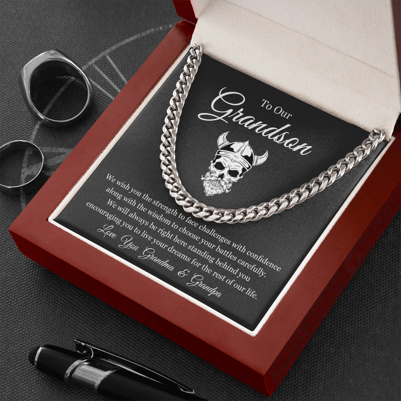 To Our Grandson We Will Always Be Right Here Link Chain Necklace |  Gift From Grandma & Grandpa |  Christmas, Birthday, & Graduation Gift for Grandson