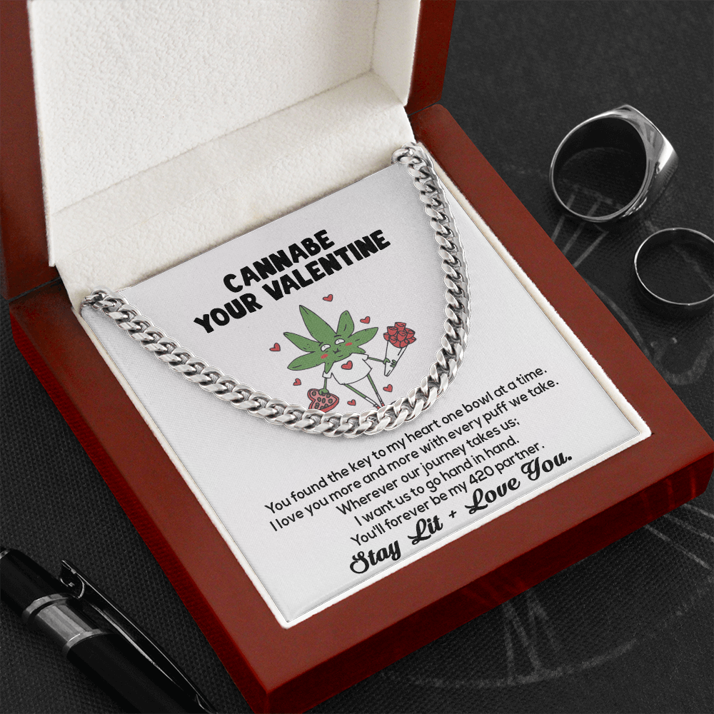 Cannabe Your Valentine 420 You Found The Key To My Heart Love Link Chain Necklace | Funny Humor Stoner Valentine | Valentine's Gift For Him