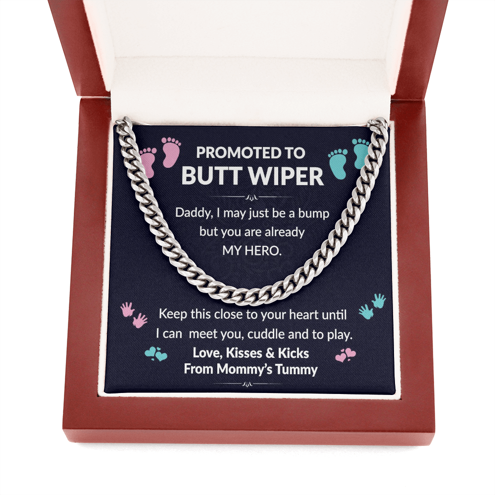 Promoted To Butt Wiper Cuban Chain Link Necklace |  First Father's Day |  Baby Bump Gift to Dad