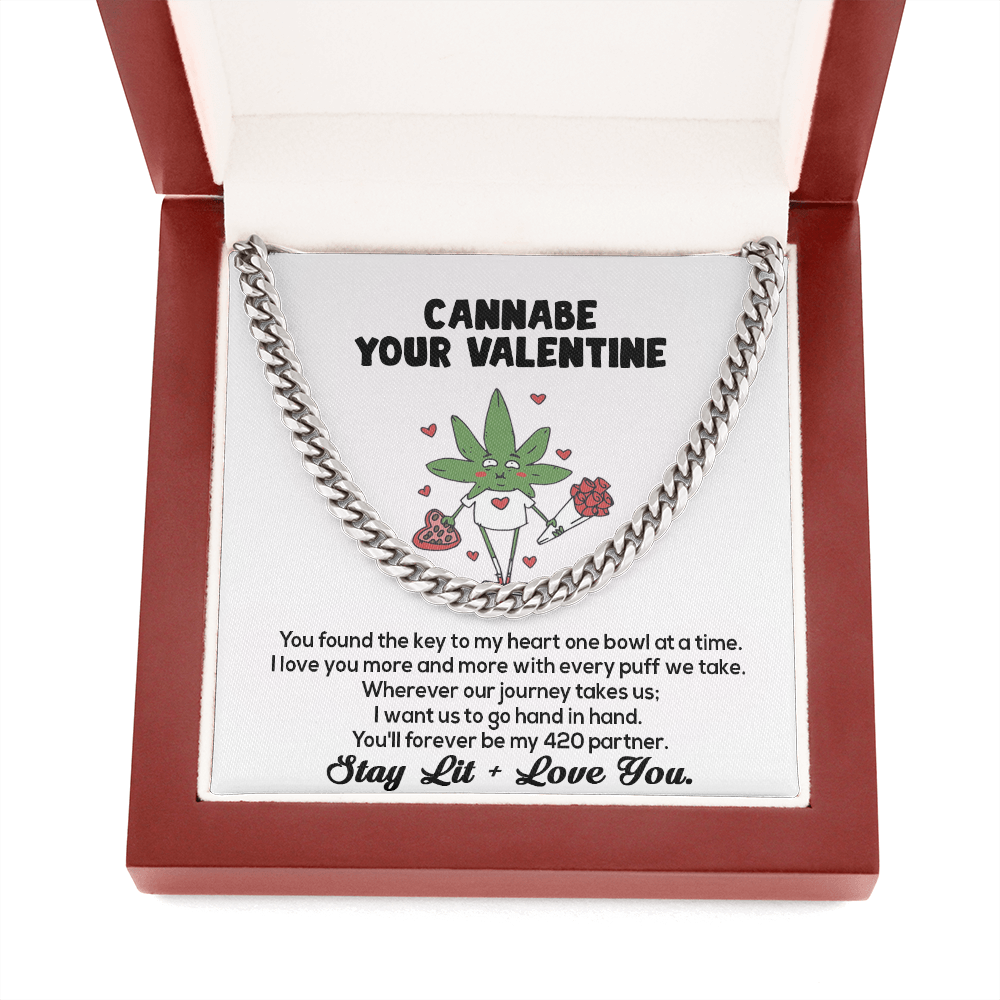 Cannabe Your Valentine 420 You Found The Key To My Heart Love Link Chain Necklace | Funny Humor Stoner Valentine | Valentine's Gift For Him