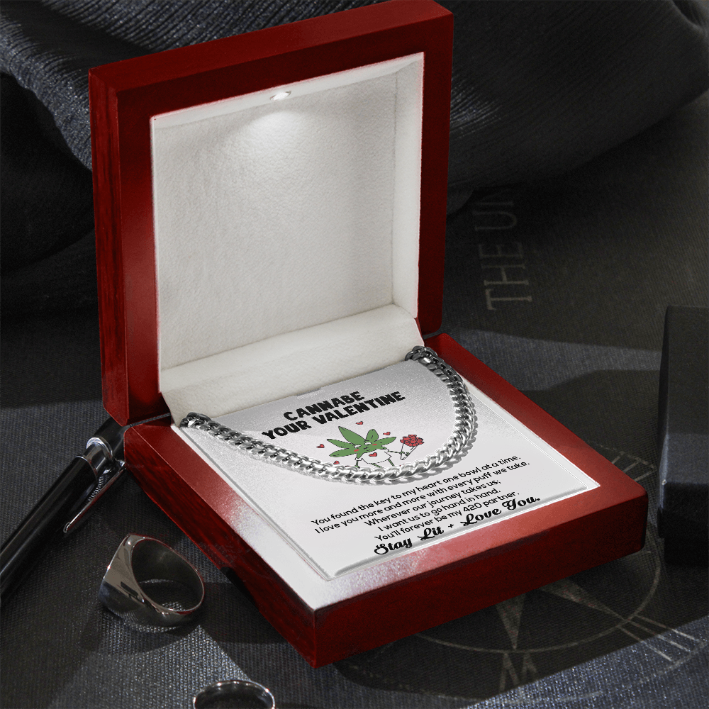 Cannabe Your Valentine 420 You Found The Key To My Heart Love Link Chain Necklace | Funny Humor Stoner Valentine | Valentine's Gift For Him