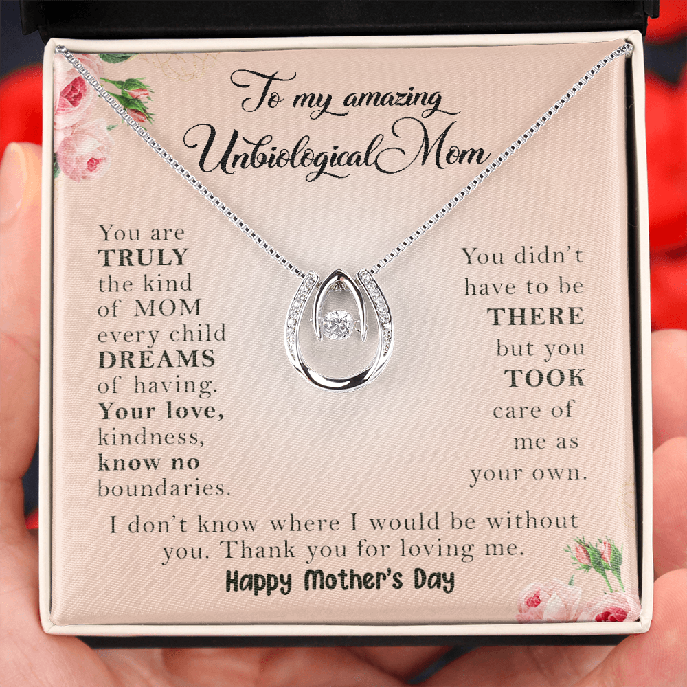 To My Amazing Unbiological Mom, Lucky In Love Necklace  Mom Necklace, Present for Mother's Day