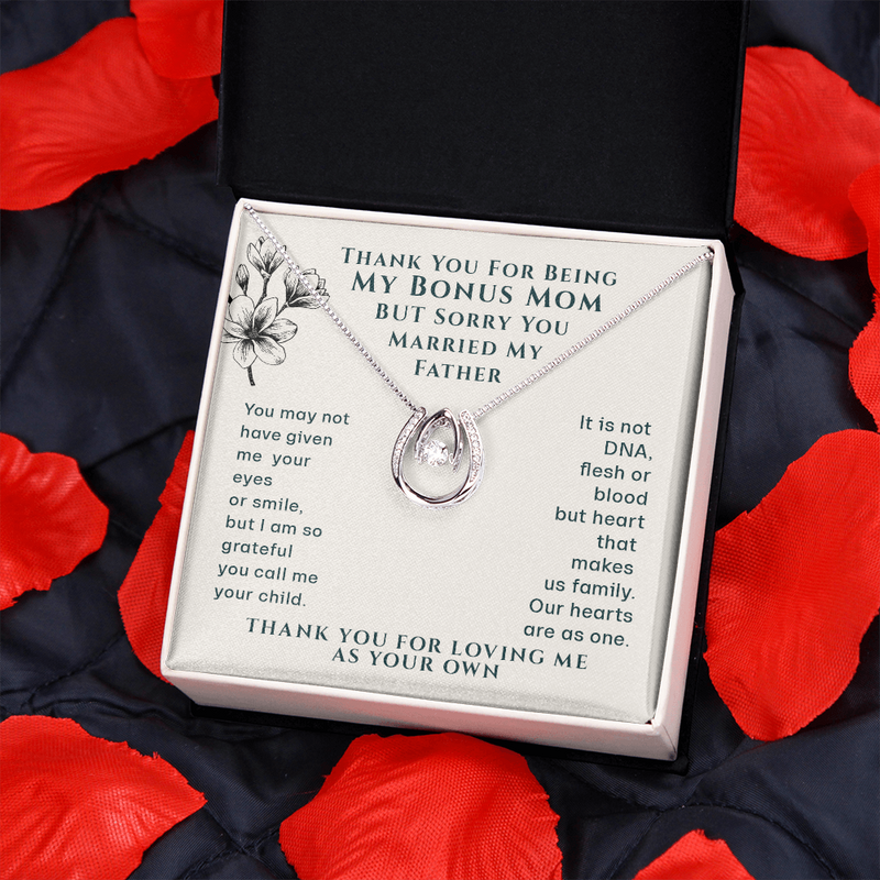 Bonus Mom Funny Lucky In Love Necklace | Step Mom Necklace, Bonus Mom Gift | Birthday, Mother's Day Gift for Second Mom