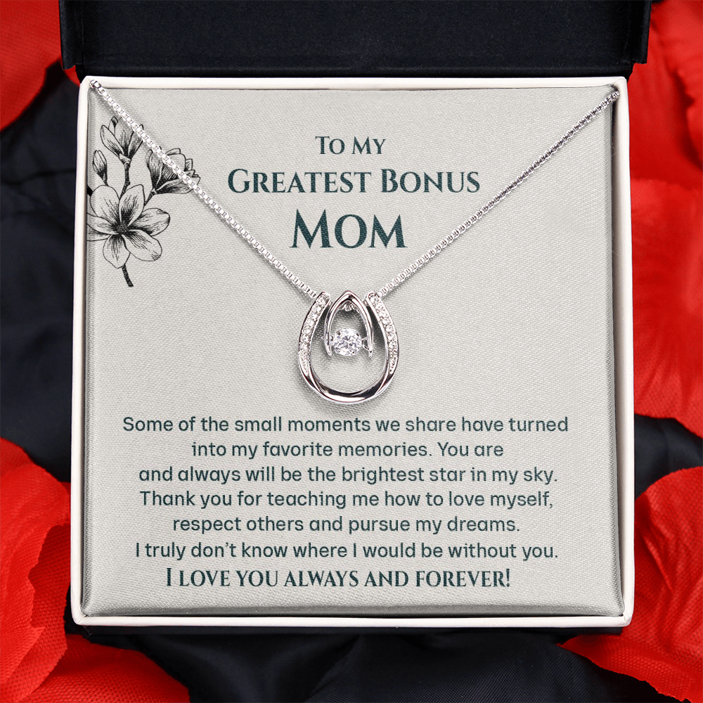 To My Greatest Bonus Mom Lucky In Love Necklace | Step Mom Necklace, Bonus Mom Gift | Birthday, Mother's Day Gift for Second Mom